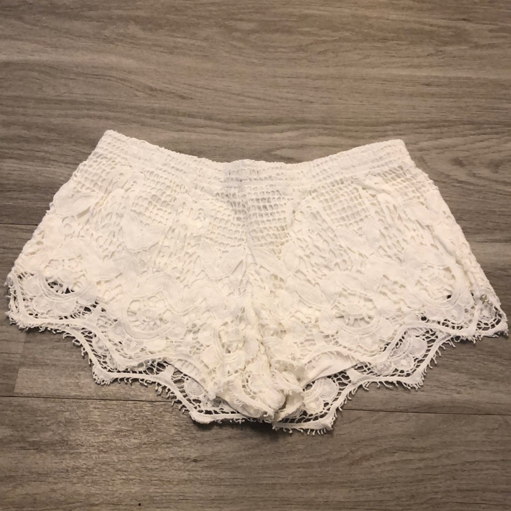 Express white knit lace shorts